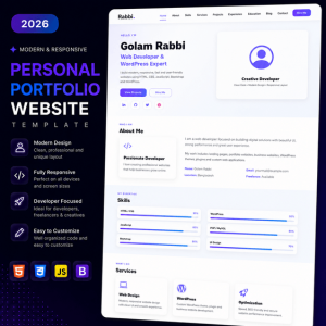 Modern responsive personal portfolio website template for web developer